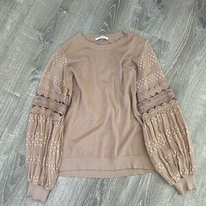 Sioni Beige Sweater with Lace Detail